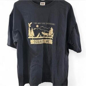 Vintage Black Sebago Maine Graphic T-Shirt Size 2XL